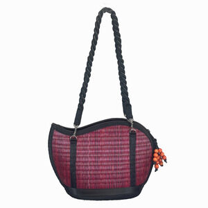 Saraye Kiri Wave Tatami Style Crimson Red Black Shoulder Bag Handmade Cambodia